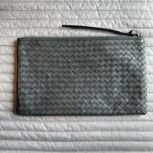 Christopher Kon Dark Gray Woven Leather Oversized Wristlet Clutch Bag